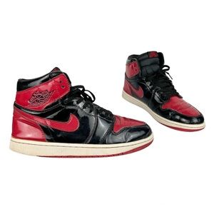 Nike Air Jordan 1 Retro High OG Patent Bred Sneakers Sz 10 Mens Red Black